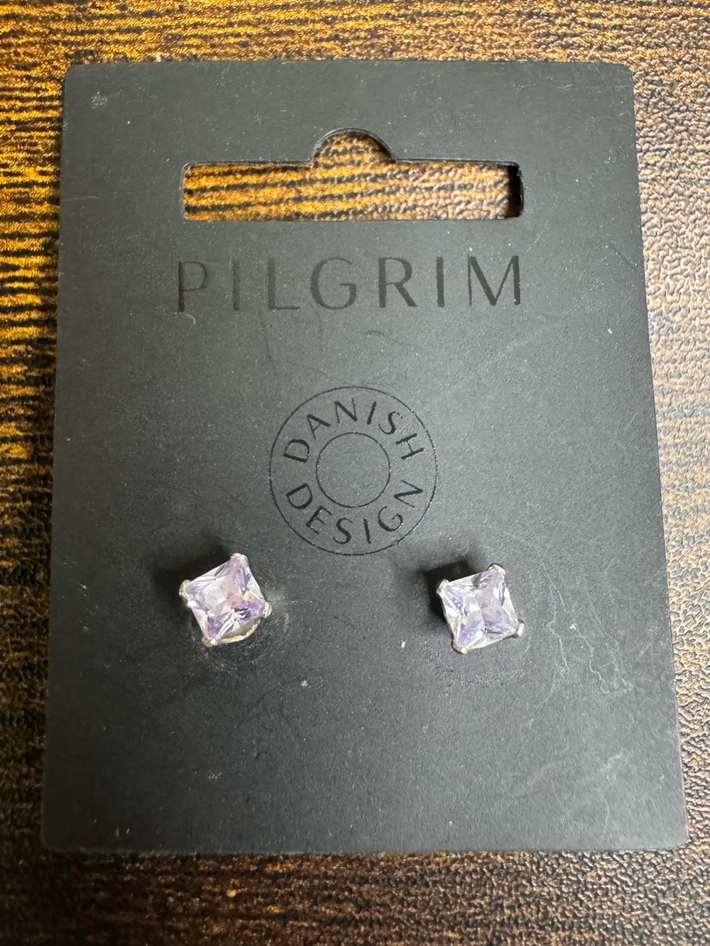 Purple Square Crystal CZ Stud Earrings stamped JCM 925 CZ